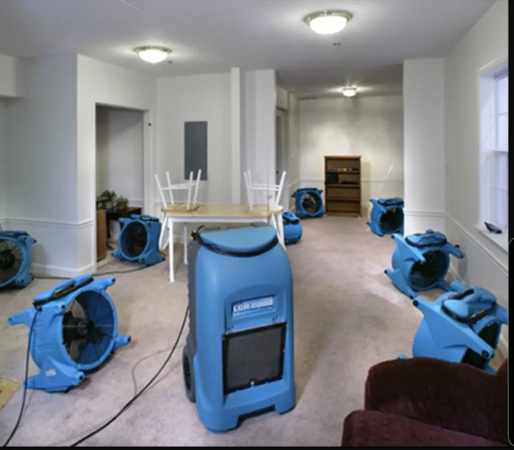 Air movers and dehumidifier setup for Water Damage Restoration in Schiller Park
